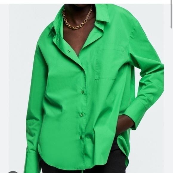 Zara Oversized Poplin Green Shirt - Picture 4 of 7